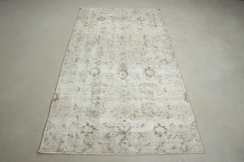 エレガントなベージュ&ブラウンラグ、3.8x7.1フィート花柄&幾何学模様