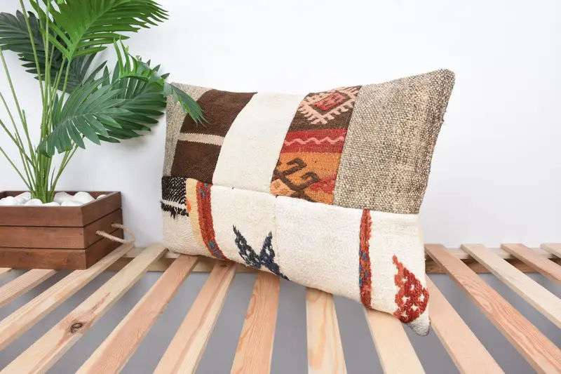 Accent Throw Pillow Sham, 16x24 White Pillow Case, Pillow Cover, Sustainable Pillow, Throw Kilim Pillow, Pillow for Sofa, Gift Pillow - 5