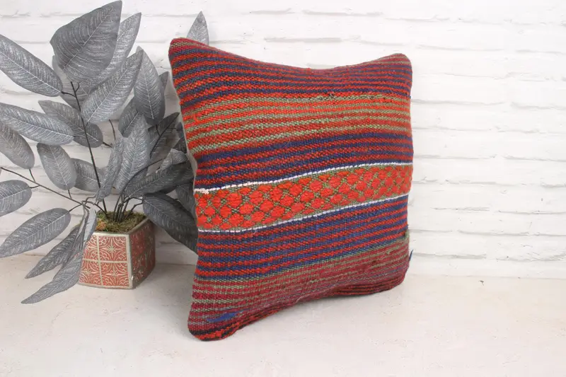 Floor Cushion Cover, Pillow for Sofa, Bed Pillow, Ethnical Kilim Rug Pillow, Pillow Sham, Aztec Pillow Case, 18x18 Blue Cushion Case, Gift Pillow - 3