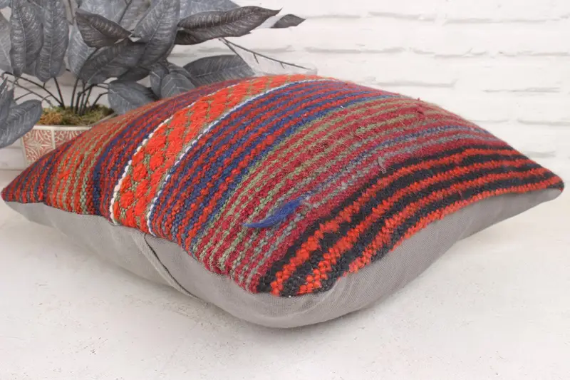 Floor Cushion Cover, Pillow for Sofa, Bed Pillow, Ethnical Kilim Rug Pillow, Pillow Sham, Aztec Pillow Case, 18x18 Blue Cushion Case, Gift Pillow - 6