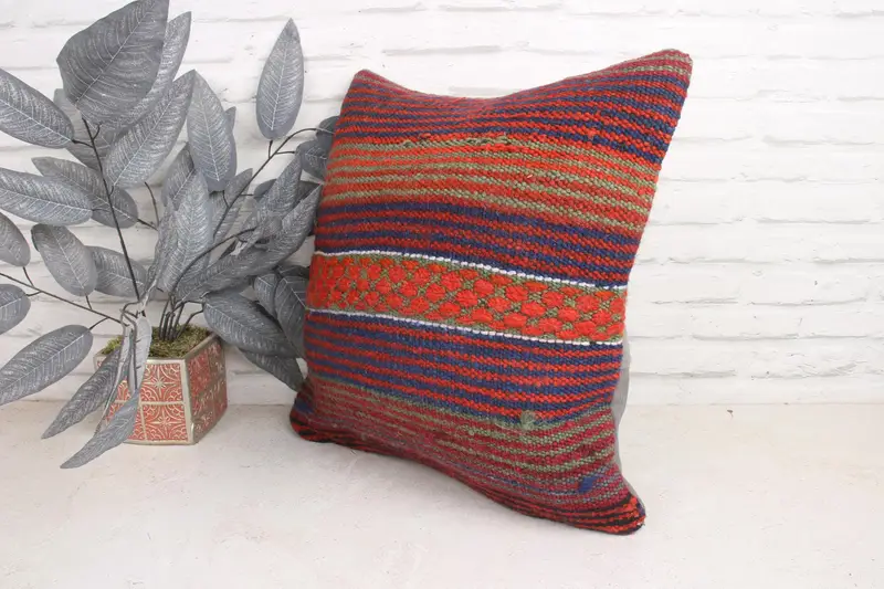 Floor Cushion Cover, Pillow for Sofa, Bed Pillow, Ethnical Kilim Rug Pillow, Pillow Sham, Aztec Pillow Case, 18x18 Blue Cushion Case, Gift Pillow - 4