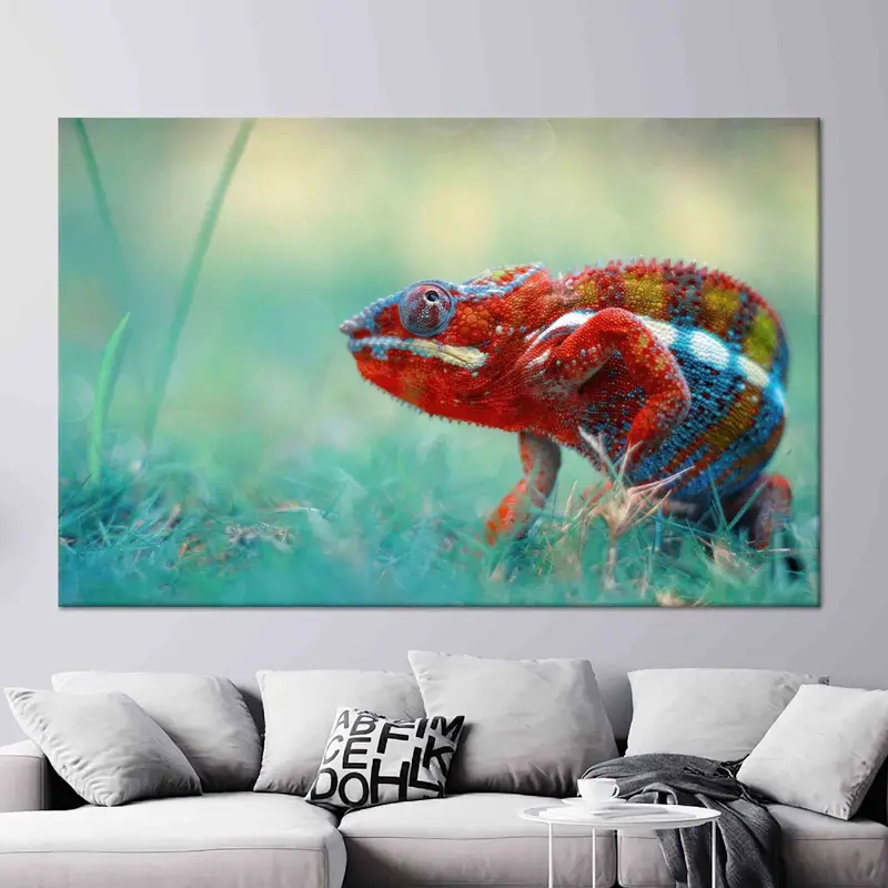 Modern Trend Baskılı Kanvas: Renkli Sürüngen Sanatı