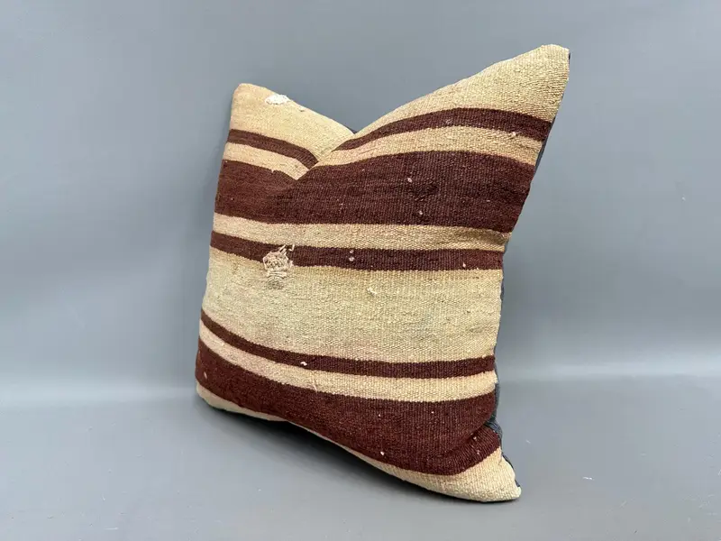 Vintage Pillow, Vintage Kilim Pillow, 18x18 Brown Pillow, Tribal Cushion Case, Boho Pillow Sham Cover, Natural Cushion Cover, Pillow Case - 3