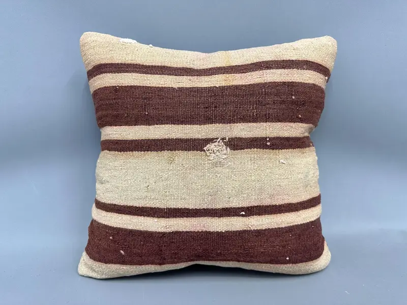 Vintage Pillow, Vintage Kilim Pillow, 18x18 Brown Pillow, Tribal Cushion Case, Boho Pillow Sham Cover, Natural Cushion Cover, Pillow Case - 4
