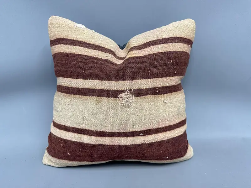 Vintage Pillow, Vintage Kilim Pillow, 18x18 Brown Pillow, Tribal Cushion Case, Boho Pillow Sham Cover, Natural Cushion Cover, Pillow Case - 1