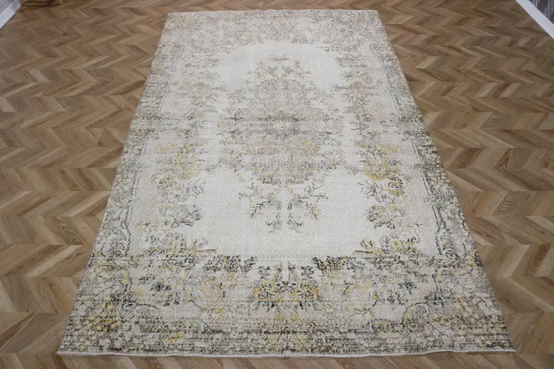 6.3x10.8 ft Vintage Large Rug, Turkish Gray Floral Rug - 1