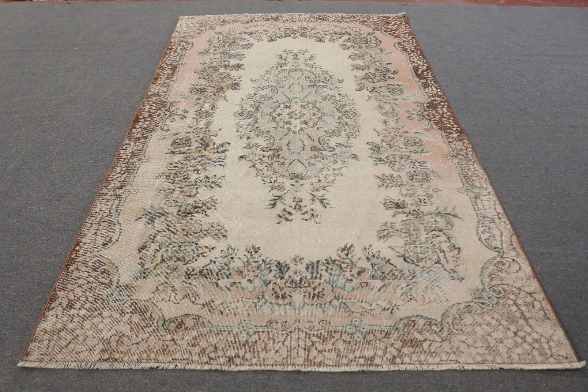 5.6x10 ft Rug, Turkish Vintage Rug, Brown Blue Oriental Wool Rug - 1