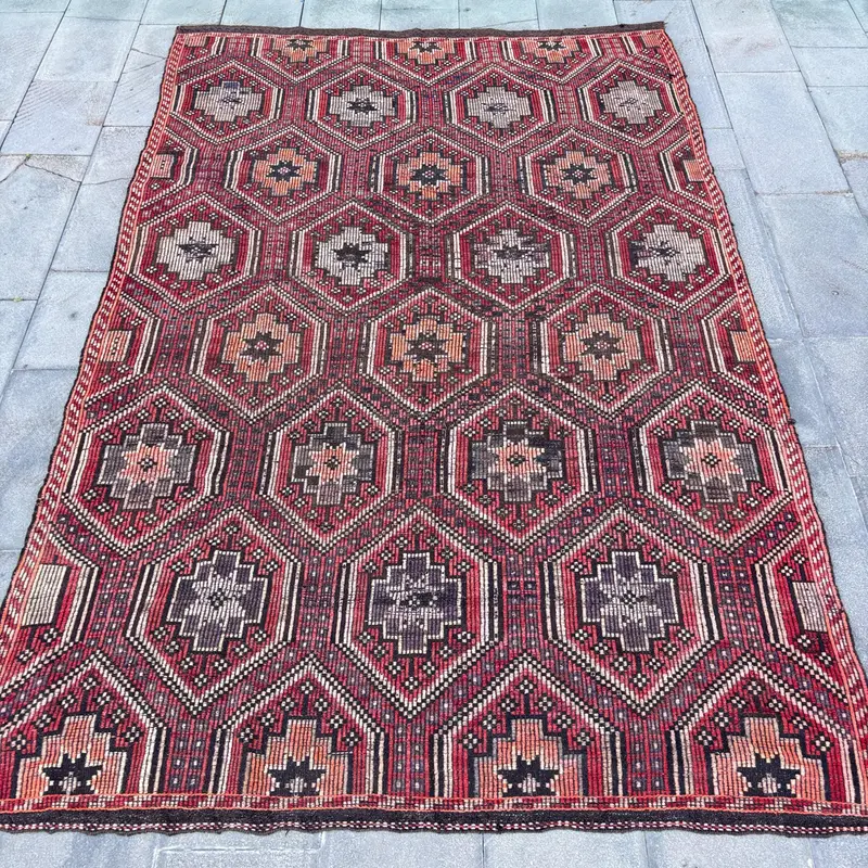 Kırmızı Ombré Halı, 6x9 ft Şık Modern Dekor
