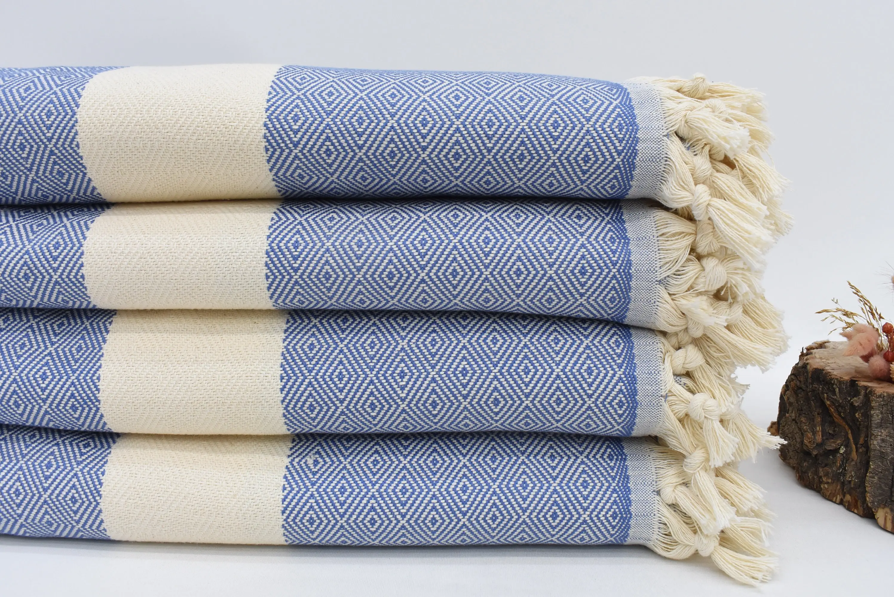 Turkish Blanket Blue Diamond Throw, 91x79 Inches, Organic Cotton - 1