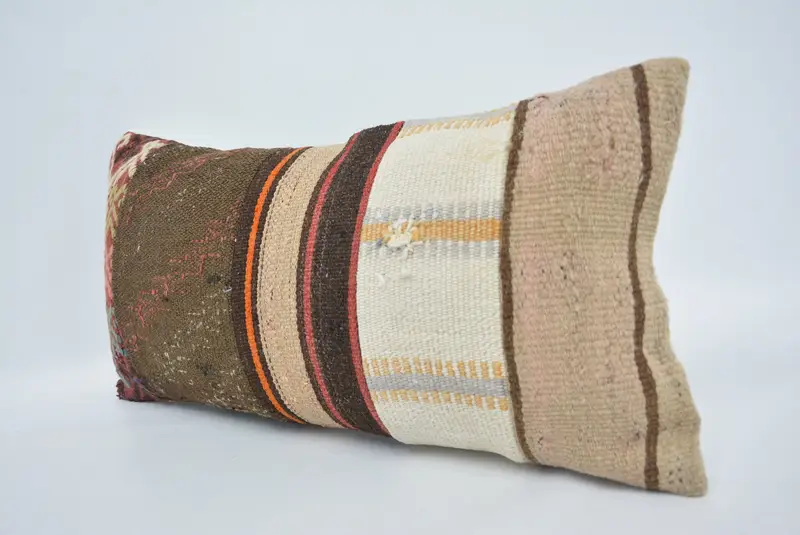 Outdoor Throw Pillow Case, Pillow Sham, Vintage Pillow, Handmade Kilim Cushion, 12x24 Brown Cushion Case, Boho Pillow, Office Chair Cushion - 4