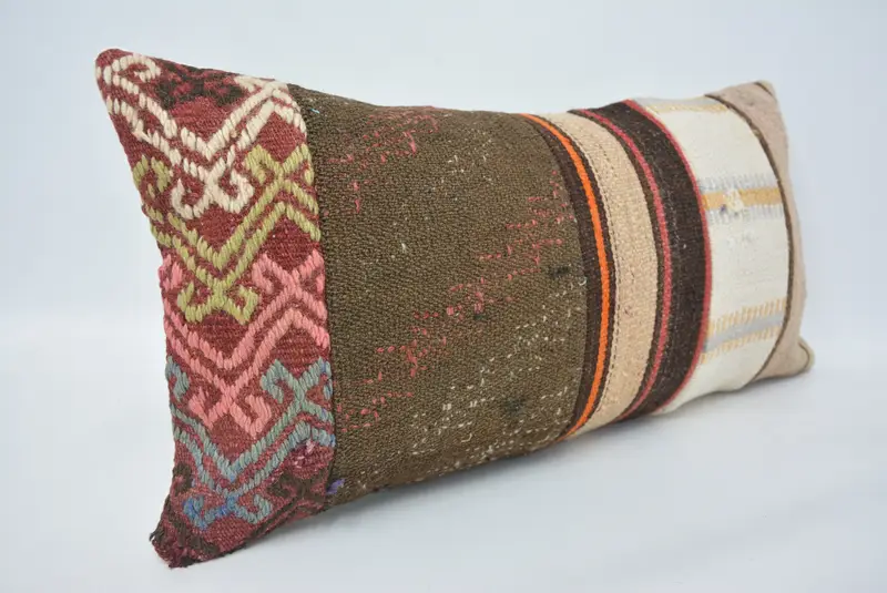 Outdoor Throw Pillow Case, Pillow Sham, Vintage Pillow, Handmade Kilim Cushion, 12x24 Brown Cushion Case, Boho Pillow, Office Chair Cushion - 3