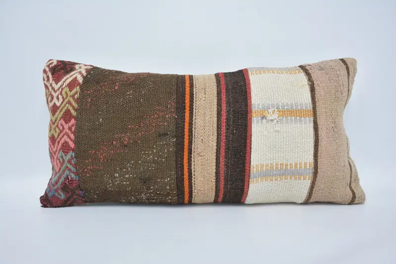 Outdoor Throw Pillow Case, Pillow Sham, Vintage Pillow, Handmade Kilim Cushion, 12x24 Brown Cushion Case, Boho Pillow, Office Chair Cushion - 1