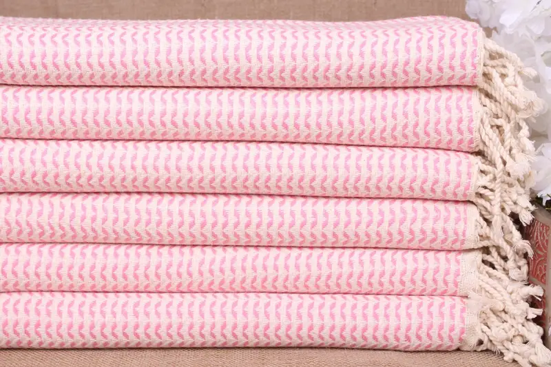 Personalized Chevron Beach Towel Pink and Beige, Organic Cotton, 40x71 Inches