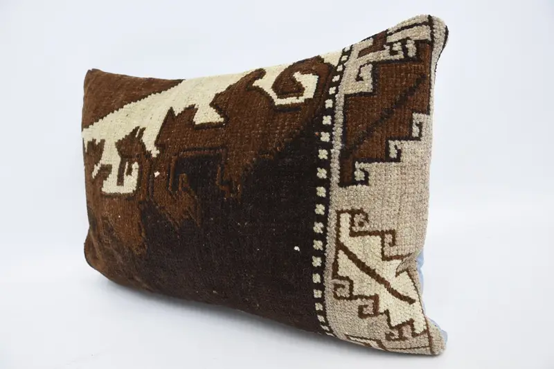 Turkish Kilim Pillow, Retro Pillow, Vintage Kilim Pillow, 16x24 Brown Cushion, Natural Cushion Cover, Pillow Case, Antique Pillows - 4