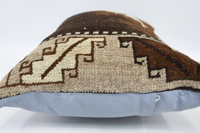 Turkish Kilim Pillow, Retro Pillow, Vintage Kilim Pillow, 16x24 Brown Cushion, Natural Cushion Cover, Pillow Case, Antique Pillows - 5