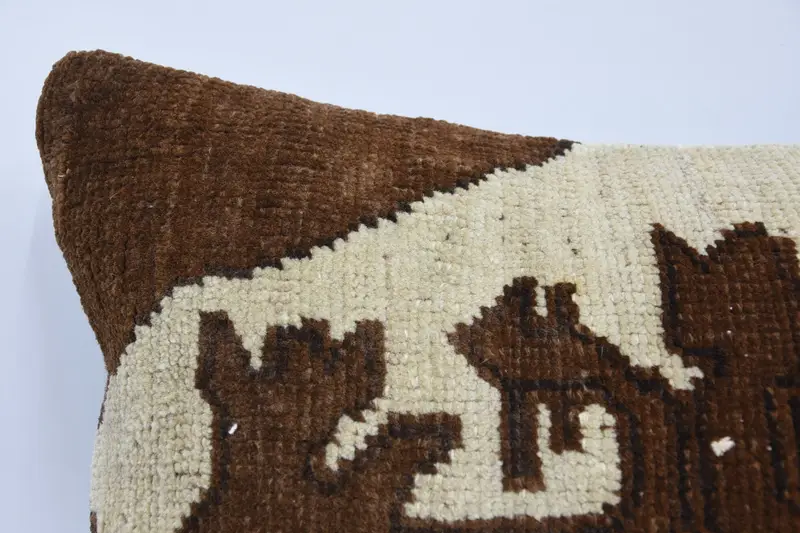 Turkish Kilim Pillow, Retro Pillow, Vintage Kilim Pillow, 16x24 Brown Cushion, Natural Cushion Cover, Pillow Case, Antique Pillows - 2
