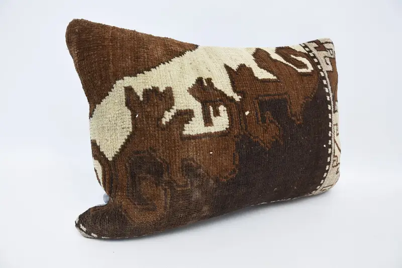 Turkish Kilim Pillow, Retro Pillow, Vintage Kilim Pillow, 16x24 Brown Cushion, Natural Cushion Cover, Pillow Case, Antique Pillows - 3