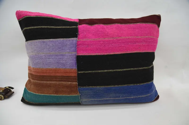 Striped Pink Throw Pillow Case, Gift Handwoven 20x28 inch Pillow - 1