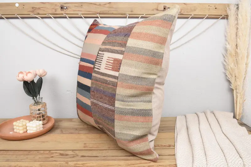 Pillow for Sofa, Decorative Throw Pillow Cover, Cushion Case, Meditation Pillow Case, 28x28 Brown Pillow Case, Antique Pillows, Kilim Pillow - 5