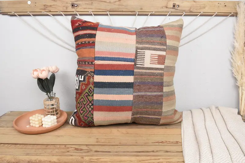 Pillow for Sofa, Decorative Throw Pillow Cover, Cushion Case, Meditation Pillow Case, 28x28 Brown Pillow Case, Antique Pillows, Kilim Pillow - 3