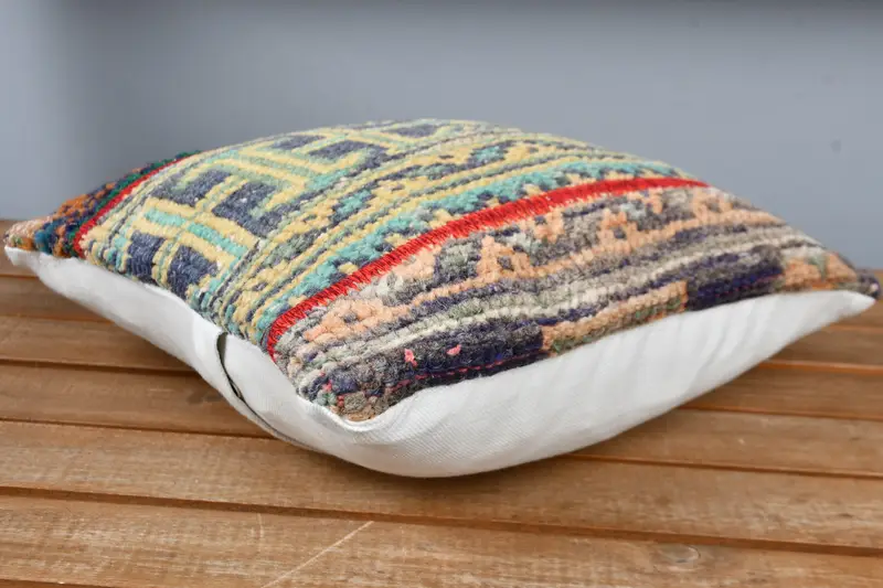 Turkish Kilim Pillow, Home Decor Pillow, Cushion Cover, Natural Pillow Sham, Vintage Pillow, Chair Cushion Case, 12x12 Blue Cushion Case - 3