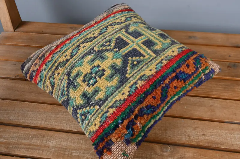 Turkish Kilim Pillow, Home Decor Pillow, Cushion Cover, Natural Pillow Sham, Vintage Pillow, Chair Cushion Case, 12x12 Blue Cushion Case - 2