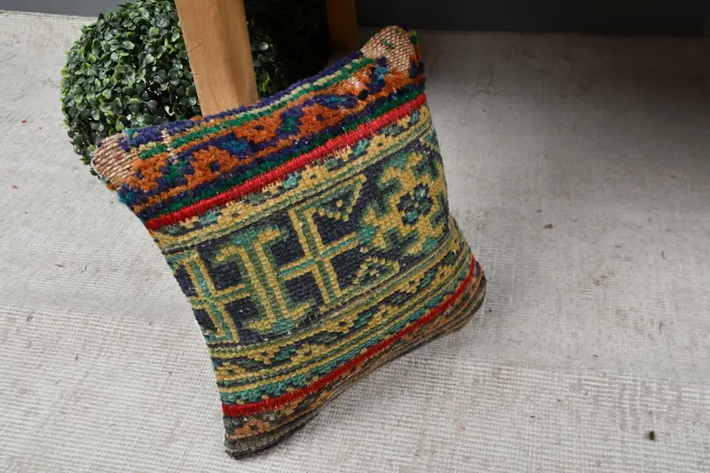 Turkish Kilim Pillow, Home Decor Pillow, Cushion Cover, Natural Pillow Sham, Vintage Pillow, Chair Cushion Case, 12x12 Blue Cushion Case - 7