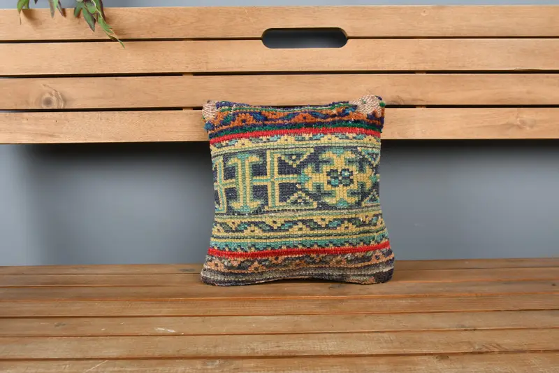 Turkish Kilim Pillow, Home Decor Pillow, Cushion Cover, Natural Pillow Sham, Vintage Pillow, Chair Cushion Case, 12x12 Blue Cushion Case - 6