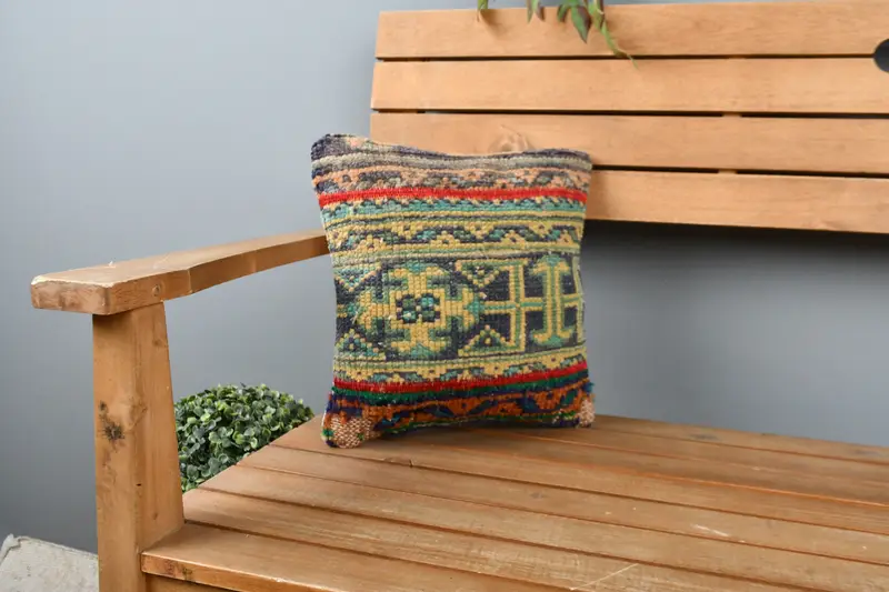 Turkish Kilim Pillow, Home Decor Pillow, Cushion Cover, Natural Pillow Sham, Vintage Pillow, Chair Cushion Case, 12x12 Blue Cushion Case - 1