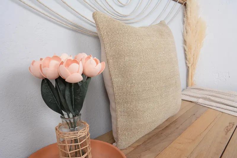Turkish Pillow, Cushion, Bolster Throw Pillow, Interior Designer Pillow, Garden Pillow, 20x20 Beige Cushion Cover, Home Decor Pillow - 1