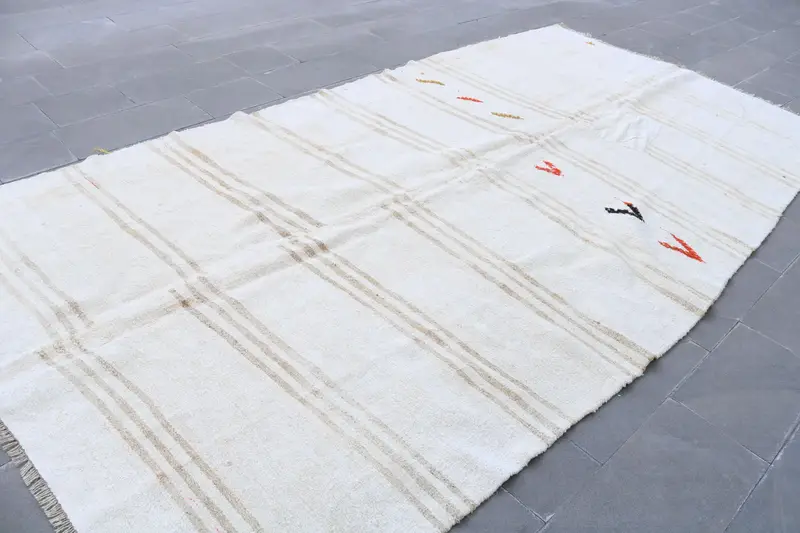 Alfombra vintage de gran tamaño de 6,4x12,5 pies, alfombra de lana floral turca marrón blanco - 1