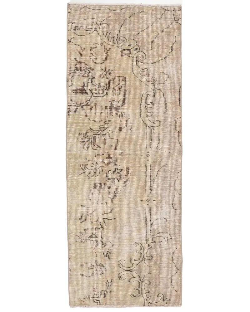 エレガントなベージュ&ブラックの花柄ラグ、2.1x5.5フィートのシックな装飾