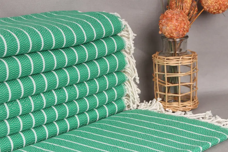 Turkish Towel Organic Cotton Green, Beige, 40x71 Inches