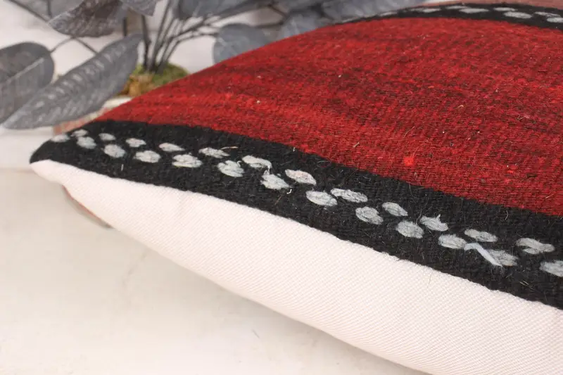 Handmade Kilim Cushion, Home Decor Pillow, 18x18 Red Pillow Case, Pillow Case, Boho Pillow Sham Cover, Lounge Throw Cushion Cover - 7