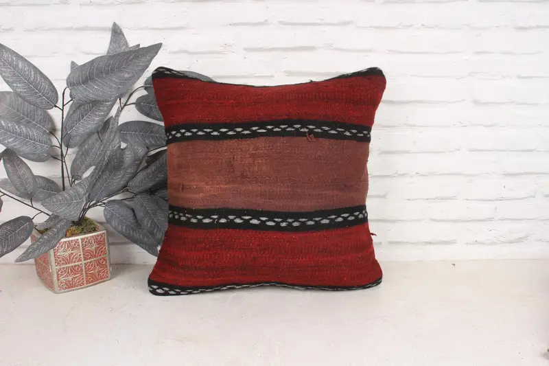 Handmade Kilim Cushion, Home Decor Pillow, 18x18 Red Pillow Case, Pillow Case, Boho Pillow Sham Cover, Lounge Throw Cushion Cover - 1