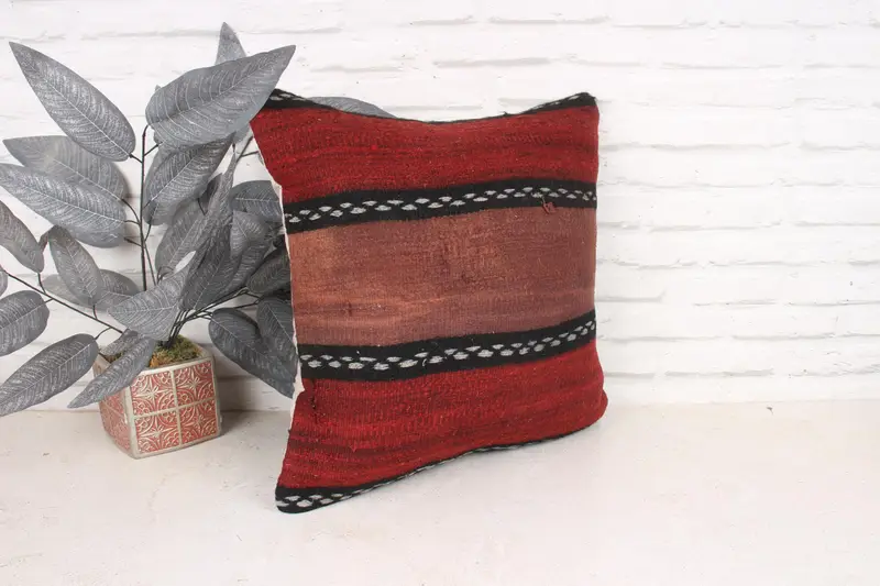 Handmade Kilim Cushion, Home Decor Pillow, 18x18 Red Pillow Case, Pillow Case, Boho Pillow Sham Cover, Lounge Throw Cushion Cover - 3