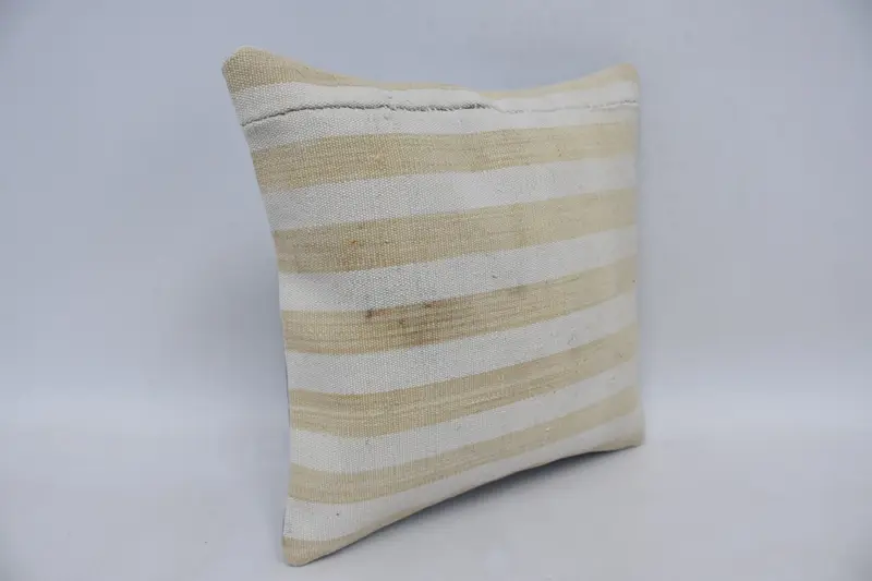14x14 Beige Pillow, Ethnical Kilim Rug Pillow, Pet Pillow Case, Pillow Cover, Outdoor Pillow Sham, Interior Designer Pillow, Boho Pillow - 3