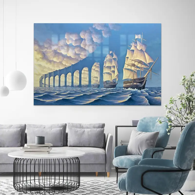 Vidrio impreso azul abstracto del mar surrealista - Diseño moderno elegante