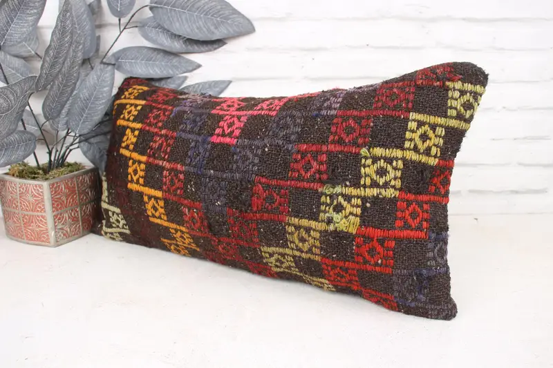 Vintage Kilim Pillow, Kilim Pillow, Turkish Pillow, Customized Pillow Sham, Pillow Case, 12x24 Red Pillow Sham, Morroccon Kilim Cushion Cushion - 4