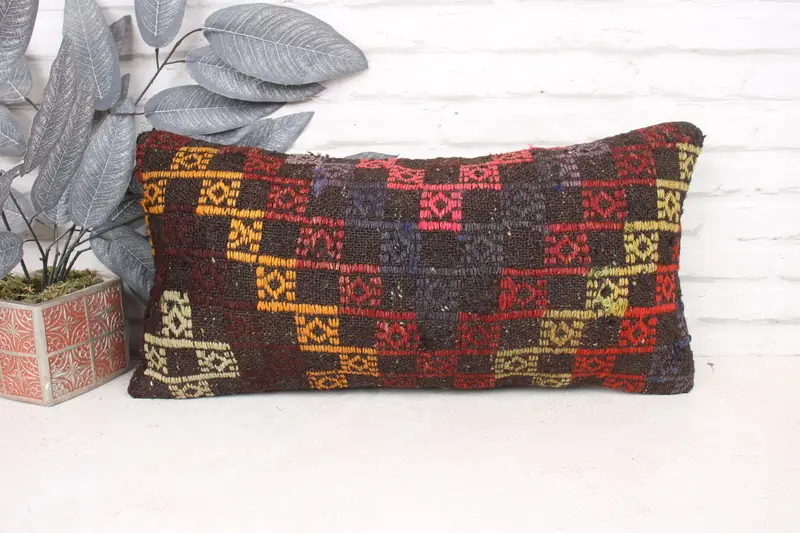 Vintage Kilim Pillow, Kilim Pillow, Turkish Pillow, Customized Pillow Sham, Pillow Case, 12x24 Red Pillow Sham, Morroccon Kilim Cushion Cushion - 1