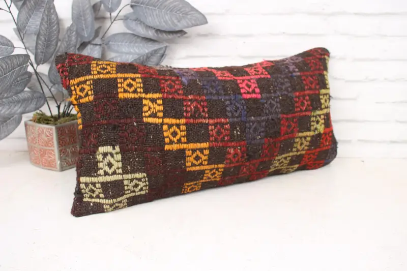 Vintage Kilim Pillow, Kilim Pillow, Turkish Pillow, Customized Pillow Sham, Pillow Case, 12x24 Red Pillow Sham, Morroccon Kilim Cushion Cushion - 3
