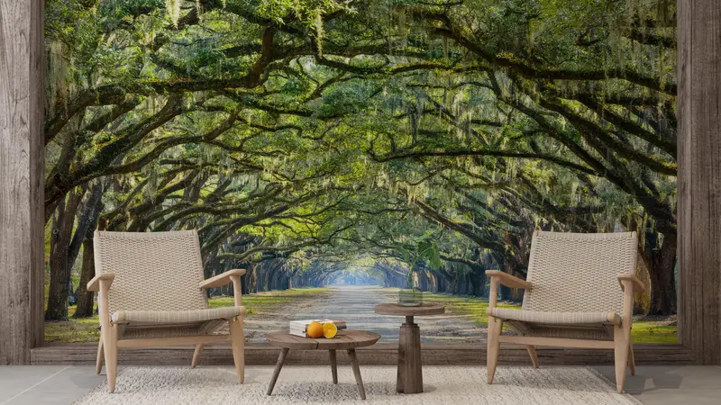 Oak Trees Wall Painting, View Wall Print, Stunning Line Wall Painting, Stunning Line of Oak Trees Wall Decals, Room Wall Decor, - 7