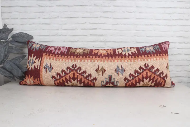 Turkish Kilim Pillow, Antique Pillows, 16x48 Beige Cushion, Throw Kilim Pillow, Bright Cushion Case, Southwestern Cushion Case, Pillow Case - 1