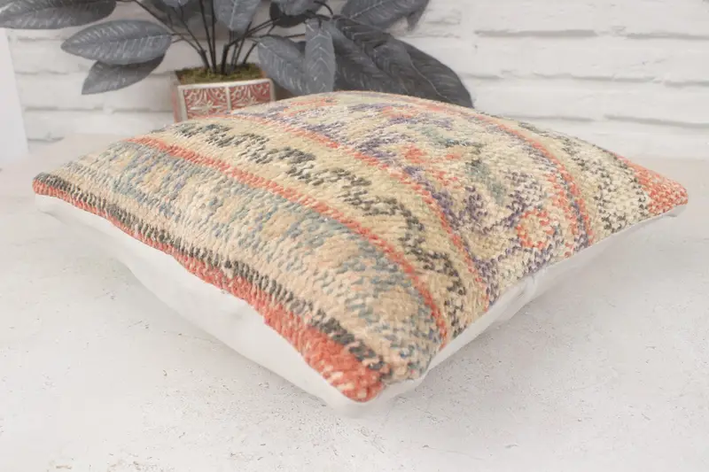 Farmhouse Cushion Case, Kilim Pillow, Square Throw Pillow Sham, Home Decor Pillow, 14x14 Orange Pillow Sham, Pillow for Couch, Pillow Case - 6