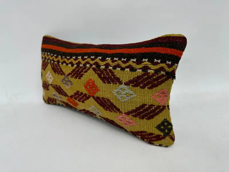 Boho Chic Pillow, 8x16 Green Pillow Sham, Cushion, Home Decor Pillow, Bolster Throw Pillow Sham, Kilim Cushion Sham, Vintage Kilim Pillow - 4