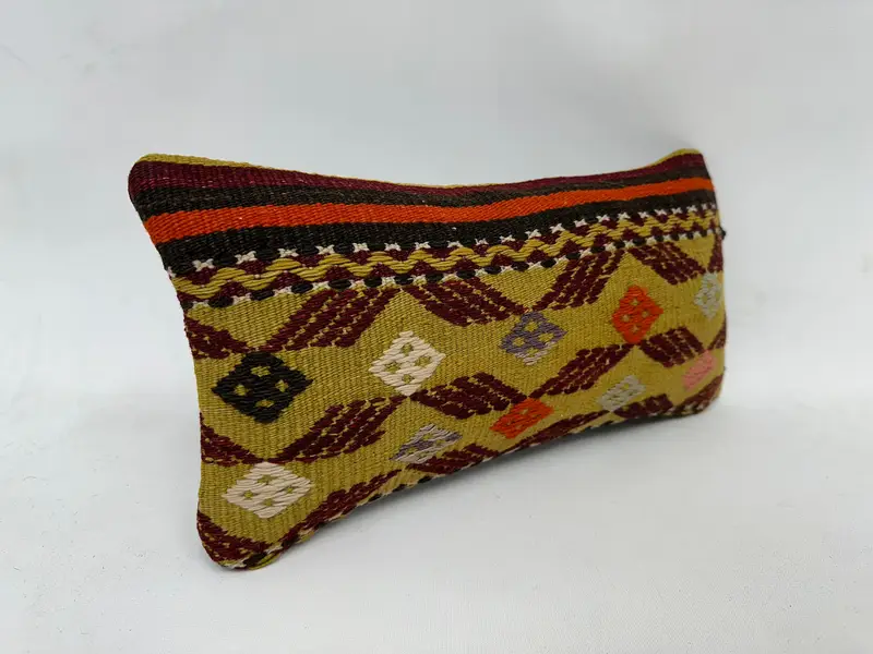 Boho Chic Pillow, 8x16 Green Pillow Sham, Cushion, Home Decor Pillow, Bolster Throw Pillow Sham, Kilim Cushion Sham, Vintage Kilim Pillow - 3