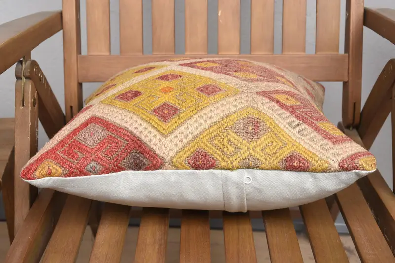 Boho Throw Pillow Case, Kilim Pillow, Vintage Pillow, Colorful Cushion, 16x16 Red Cushion, Bench Pillow Sham, Turkish Pillow, Cushion Case - 5