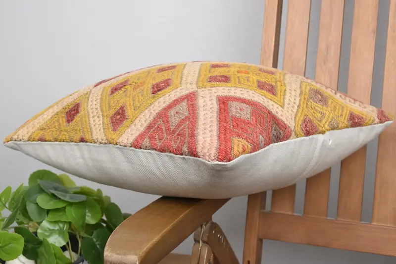 Boho Throw Pillow Case, Kilim Pillow, Vintage Pillow, Colorful Cushion, 16x16 Red Cushion, Bench Pillow Sham, Turkish Pillow, Cushion Case - 6