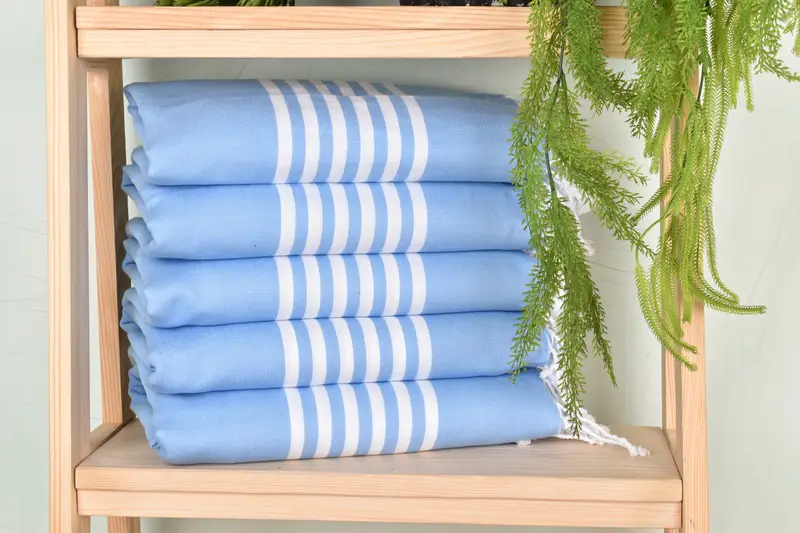 Beach Towel Turkish Cotton Baby Blue Stripes, 40x71 Inches