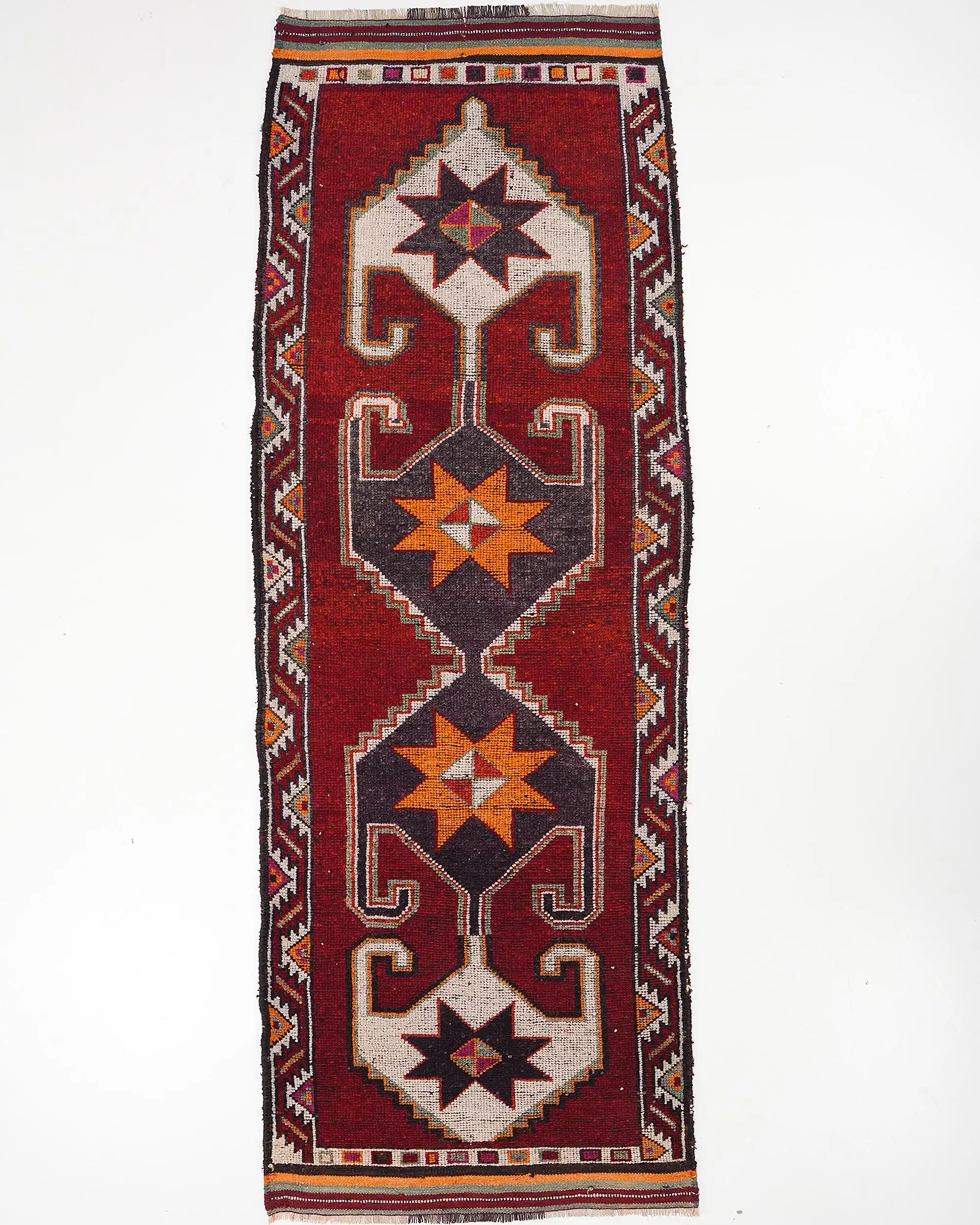 Vintage Türkischer Teppich 3,9x11,1 ft (118x339 cm), Herki Roter Wollteppich - 1